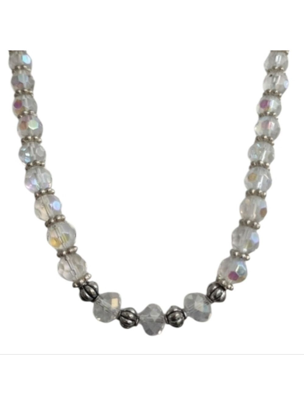Iridescent Crystal Necklace Silver Tone Accents